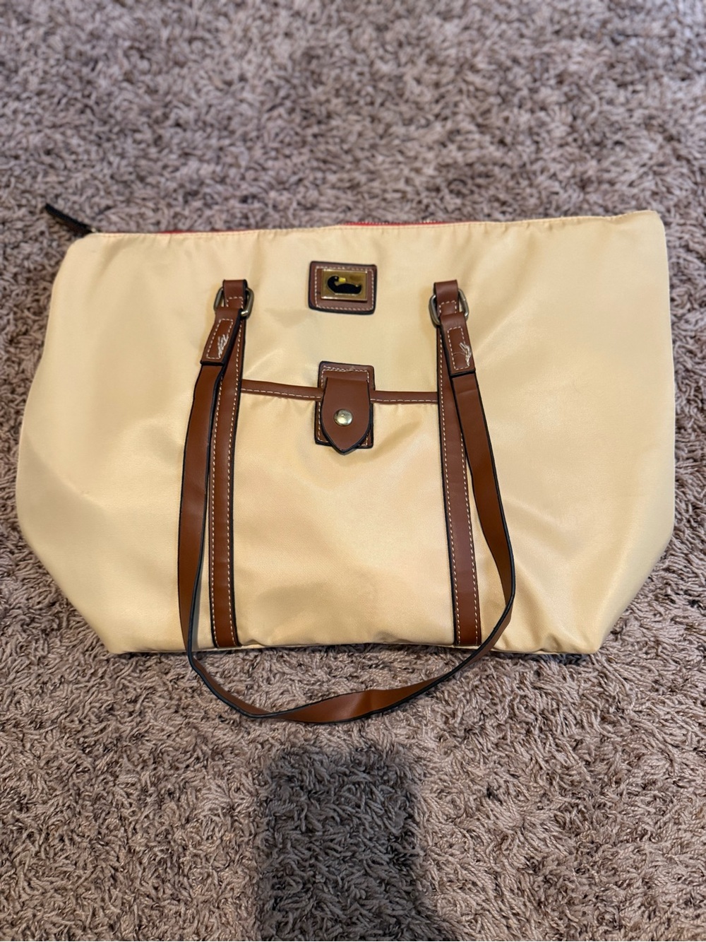 Cream Tote Bag with Brown Trim (N0T R3AL)